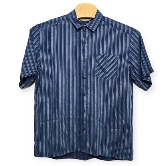 REI Mens Large‎ Blue Striped Short Sleeve Button Up Shirt Outdoors *Soft* - Picture 2 of 5